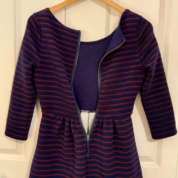 Anthropologie Maeve Navy Blue Striped Brenna Fit Flare Dress Sz 2 - Picture 12 of 13